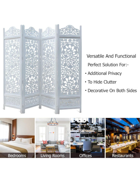 Cortina Craft Pantalla Divisoria de Madera 4 Paneles Kamal Blanco Antiguo 183x203 cm