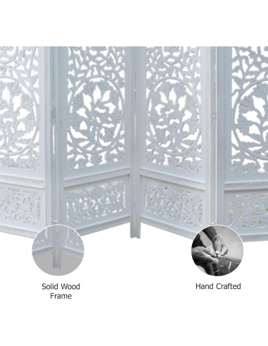 Cortina Craft Pantalla Divisoria de Madera 4 Paneles Kamal Blanco Antiguo 183x203 cm