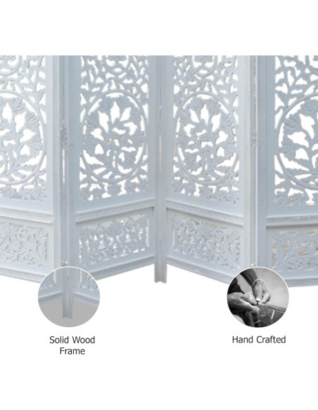 Cortina Craft Pantalla Divisoria de Madera 4 Paneles Kamal Blanco Antiguo 183x203 cm