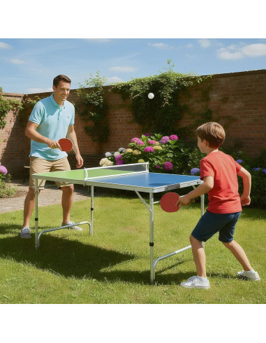 Mesa de Ping Pong Plegable Goplus 120 cm Azul Verde con Red