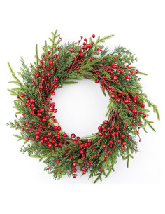 Corona de Navidad DIYFLORU 50.8 cm Verde y Roja Hecha a Mano