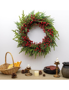 Corona de Navidad DIYFLORU 50.8 cm Verde y Roja Hecha a Mano 2