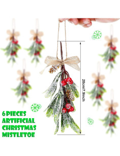 6 Adornos Colgantes de Muérdago Artificial 20 cm Luinabio 2