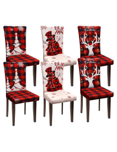 Fundas de Silla de Comedor Navideñas Preboun 6 Pcs Elásticas