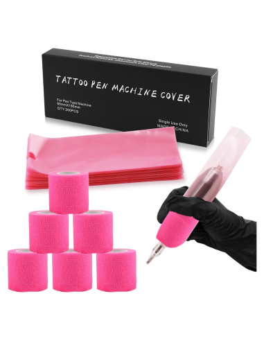 200 Fundas de Tatuaje Anghie + 6 Cintas de Agarre Rosa