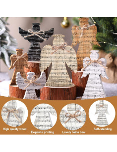 6 Decoraciones de Mesa de Madera Yuntau - Ángel Navideño 2