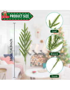 24 Ramas de Pino Norfolk Artificiales Kunjocy 34.3 cm Verde 2