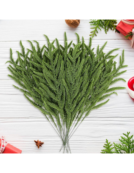 24 Ramas de Pino Norfolk Artificiales Kunjocy 34.3 cm Verde