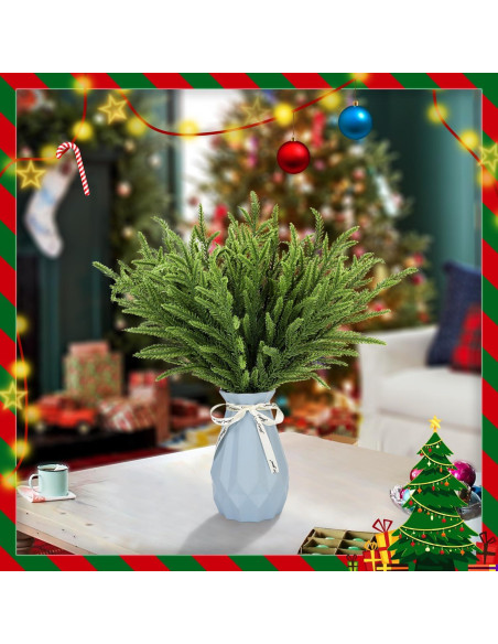 24 Ramas de Pino Norfolk Artificiales Kunjocy 34.3 cm Verde