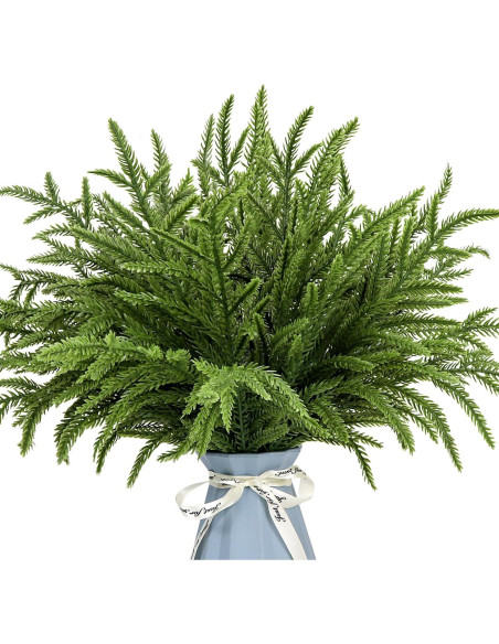 24 Ramas de Pino Norfolk Artificiales Kunjocy 34.3 cm Verde