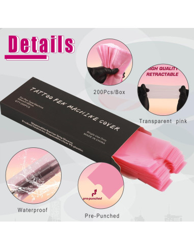 200 Fundas de Tatuaje Anghie + 6 Cintas de Agarre Rosa
