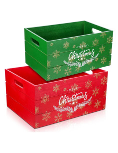 Juego de 2 Cajas de Almacenamiento de Madera Navidad 30x20x15cm y 35.5x26x17cm