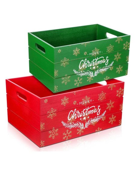 Juego de 2 Cajas de Almacenamiento de Madera Navidad 30x20x15cm y 35.5x26x17cm