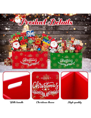 Juego de 2 Cajas de Almacenamiento de Madera Navidad 30x20x15cm y 35.5x26x17cm