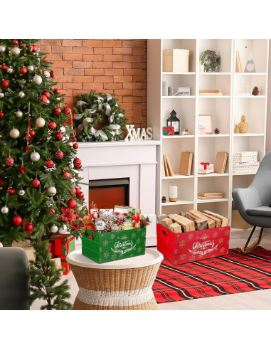 Juego de 2 Cajas de Almacenamiento de Madera Navidad 30x20x15cm y 35.5x26x17cm