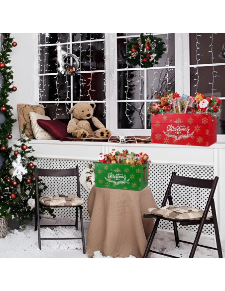 Juego de 2 Cajas de Almacenamiento de Madera Navidad 30x20x15cm y 35.5x26x17cm