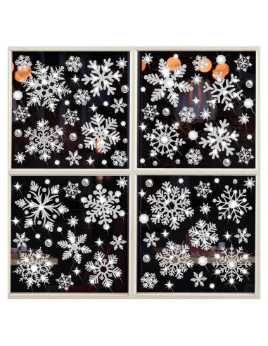 Adhesivos de Ventana Navidad SALEMAR 147PCS Copos Brillantes