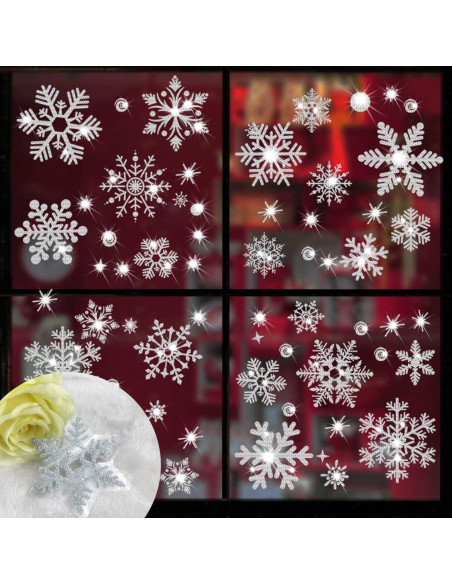 Adhesivos de Ventana Navidad SALEMAR 147PCS Copos Brillantes