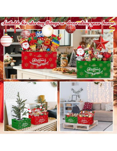 Juego de 2 Cajas de Almacenamiento de Madera Navidad 30x20x15cm y 35.5x26x17cm