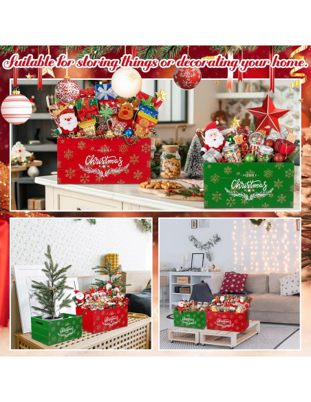 Juego de 2 Cajas de Almacenamiento de Madera Navidad 30x20x15cm y 35.5x26x17cm