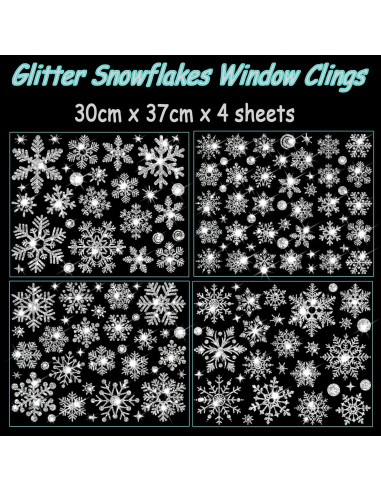 Adhesivos de Ventana Navidad SALEMAR 147PCS Copos Brillantes