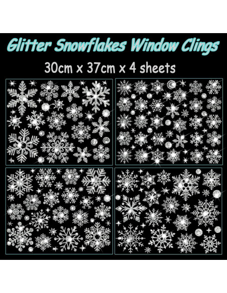 Adhesivos de Ventana Navidad SALEMAR 147PCS Copos Brillantes