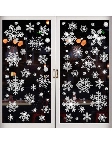 Adhesivos de Ventana Navidad SALEMAR 147PCS Copos Brillantes