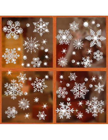 Adhesivos de Ventana Navidad SALEMAR 147PCS Copos Brillantes