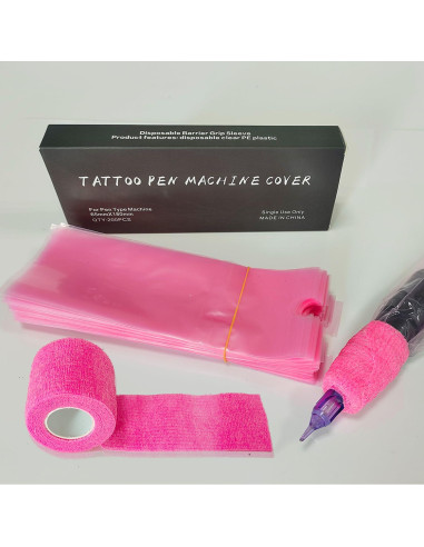 200 Fundas de Tatuaje Anghie + 6 Cintas de Agarre Rosa