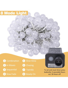 Luces de Cuerda LED 15m 100 Bolas de Cristal Ogrmar Blanco Cálido 2