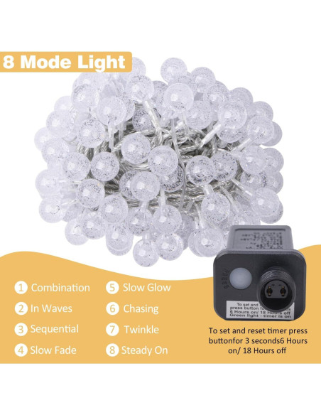 Luces de Cuerda LED 15m 100 Bolas de Cristal Ogrmar Blanco Cálido