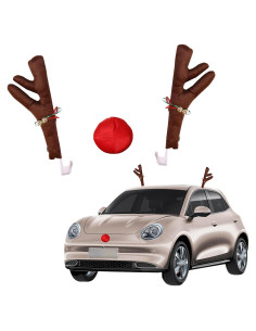 Decoración de Cuernos de Coche Ajxn 3 PCS Navidad Marrón y Rojo