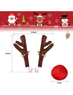 Decoración de Cuernos de Coche Ajxn 3 PCS Navidad Marrón y Rojo 2