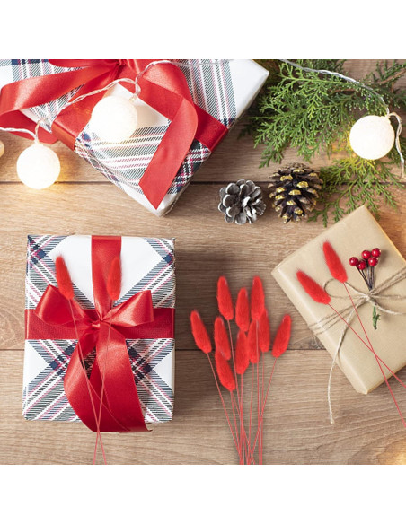 120 Piezas Colas de Conejo Rojas Flores Secas Naturales 43cm