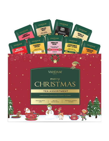 Set de Regalo de Té VAHDAM Navidad 2025 - 9 Bolsitas Premium