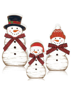 3 Piezas Decoración de Mesa Muñeco de Nieve Madera Augisteen