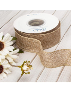 Cinta de Arpillera Ribbli Natural 3.81 cm x 9.14 m con Alambre 2