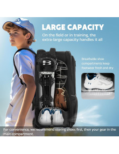 Mochila de béisbol rodante AUROTIER Au603200blk 56L 2