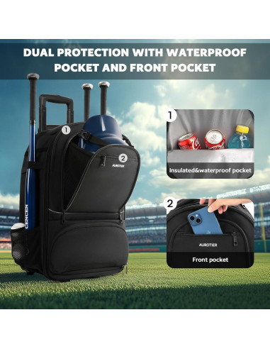 Mochila de béisbol rodante AUROTIER Au603200blk 56L