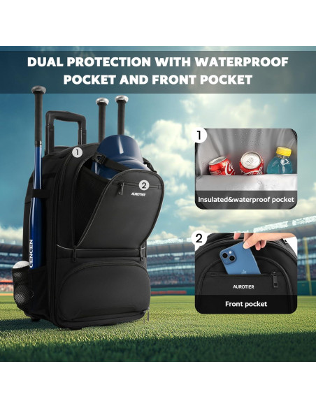 Mochila de béisbol rodante AUROTIER Au603200blk 56L