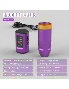 Kit de Tatuaje Inalámbrico Wormhole WTK285 con Agujas y Tinta 2