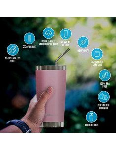 Juego de Vasos de Acero Inoxidable BluePeak 20oz Rosa 9 Piezas 2