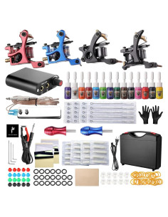Kit Completo de Tatuaje Hawink 4 Máquinas 14 Tintas y Agujas