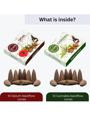 Conos de Incienso de Retroceso TRUMIRI - 20 Unidades Opio y Cannabis