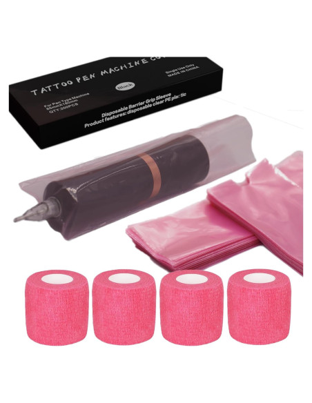 Cinta de Tatuaje MIUXIA 200 Piezas Rosa y 4 Cintas de Agarre