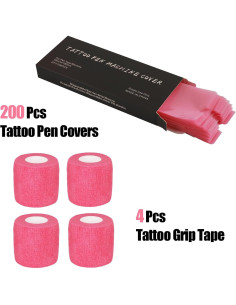Cinta de Tatuaje MIUXIA 200 Piezas Rosa y 4 Cintas de Agarre 2