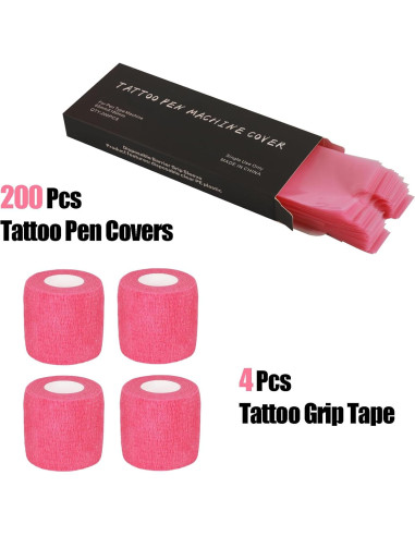 Cinta de Tatuaje MIUXIA 200 Piezas Rosa y 4 Cintas de Agarre