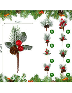 48 Piezas Ramas de Pino Artificial Panelee para Decoración Navideña 2