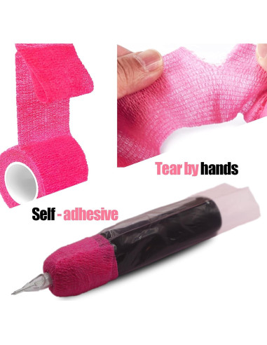 Cinta de Tatuaje MIUXIA 200 Piezas Rosa y 4 Cintas de Agarre