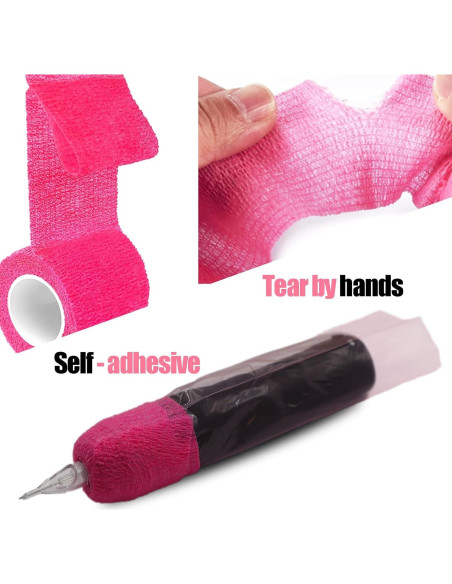 Cinta de Tatuaje MIUXIA 200 Piezas Rosa y 4 Cintas de Agarre